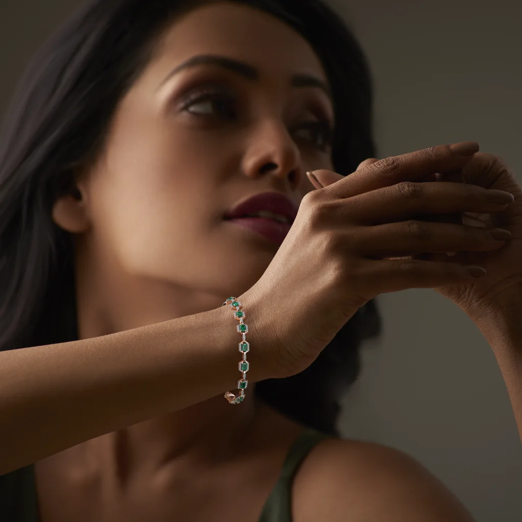 breathtaking Emerald Halo Diamond Bracelet BISW - Image 3