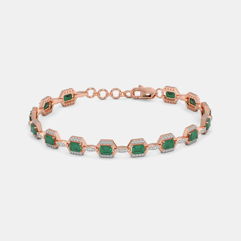 breathtaking Emerald Halo Diamond Bracelet BISW - Image 2